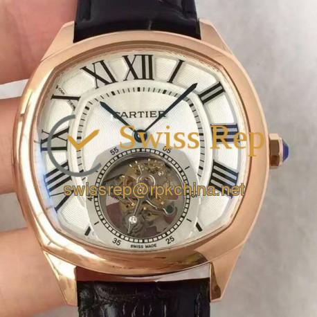 Replica Drive De Cartier Tourbillon W4100013 JF Rose Gold White Dial Swiss Tourbillon 9452MC