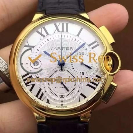 Replica Cartier Ballon Bleu Chronograph YG White Dial Swiss 7750