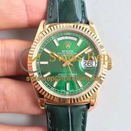 Replica Rolex Day-Date 118138 36MM V5 Yellow Gold Green Dial Swiss 2836-2