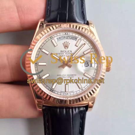 Replica Rolex Day-Date 118138 36MM V5 Rose Gold Sundust Dial Swiss 2836-2