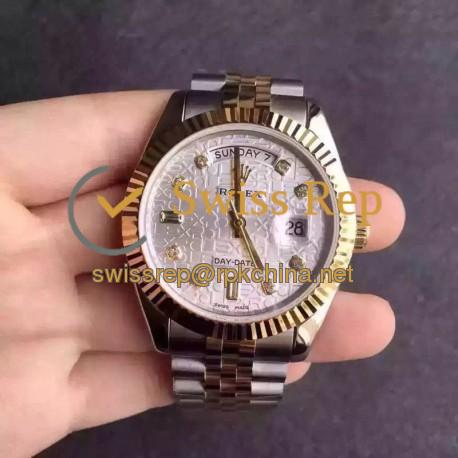 Replica Rolex Day-Date 116233 36MM V5 Stainless Steel & Yellow Gold White Rolex Dial Swiss 2836-2