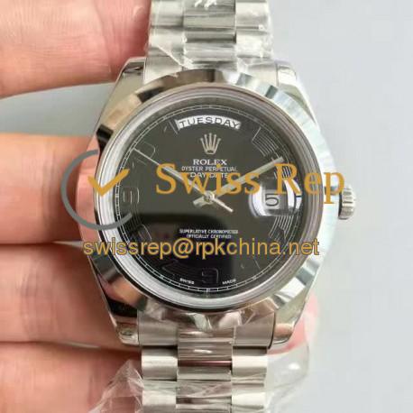 Replica Rolex Day-Date II 218206 41MM V6 Stainless Steel Black Dial Swiss 2836-2