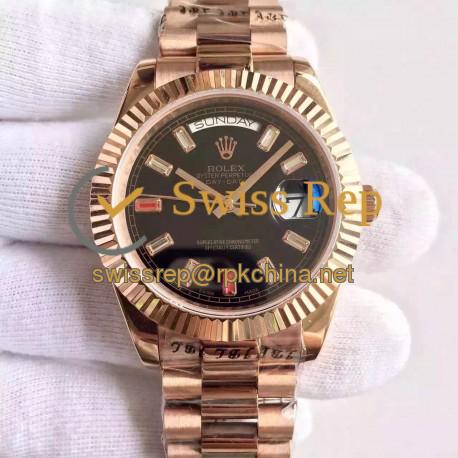 Replica Rolex Day-Date II 218235 41MM KW Rose Gold Black Dial Swiss 3255