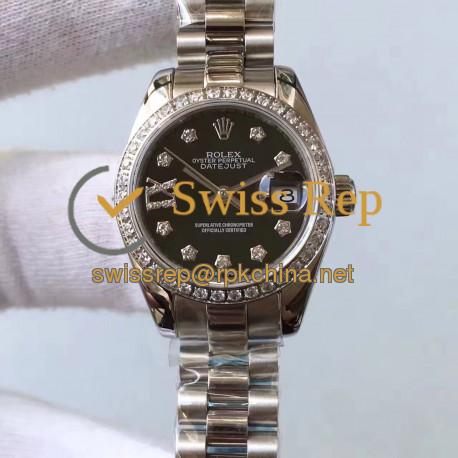 Replica Rolex Lady Datejust 28 279136RBR 28MM Stainless Steel & Diamonds Black Dial Swiss 2671