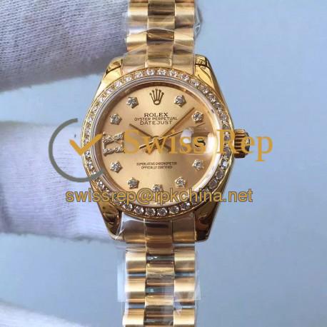 Replica Rolex Lady Datejust 28 279138RBR 28MM Yellow Gold & Diamonds Champagne Dial Swiss 2671