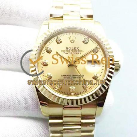 Replica Rolex Datejust 116238 36MM Yellow Gold Champagne Dial Swiss 2836-2