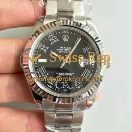 Replica Rolex Datejust II 116334 41MM NF Stainless Steel Black & Roman Dial Swiss 2836-2