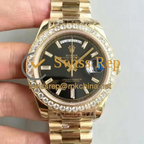 Replica Rolex Day-Date 40 228398TBR 40MM KW Yellow Gold & Diamonds Black Dial Swiss 3255