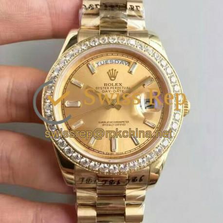 Replica Rolex Day-Date 40 228348RBR 40MM KW Yellow Gold & Diamonds Champagne Dial Swiss 3255