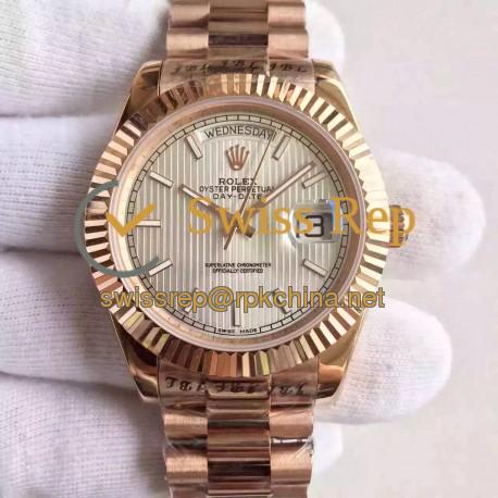 Replica Rolex Day-Date 40 228235 40MM KW Rose Gold Silver Stripe Dial Swiss 3255