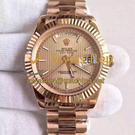 Replica Rolex Day-Date 40 228235 40MM KW Rose Gold Gold Stripe Dial Swiss 3255