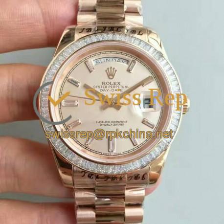 Replica Rolex Day-Date 40 228235 40MM KW Rose Gold & Diamonds Cream Dial Swiss 3255