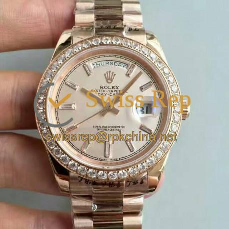 Replica Rolex Day-Date 40 228235 40MM KW Rose Gold & Diamonds Cream Dial Swiss 3255