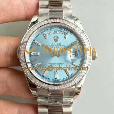 Replica Rolex Day-Date 40 228396TBR 40MM KW Stainless Steel & Diamonds Blue Dial Swiss 3255