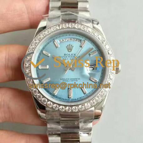 Replica Rolex Day-Date 40 228396TBR 40MM KW Stainless Steel & Diamonds Blue Dial Swiss 3255