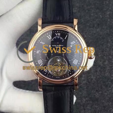 Replica Patek Philippe Grand Complication Tourbillon Rose Gold Black Dial Swiss Tourbillon