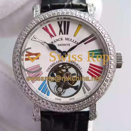 Replica Franck Muller Color Dreams Tourbillon Imperial Stainless Steel & Diamonds White Roman Numbers Dial Swiss Tourbillon