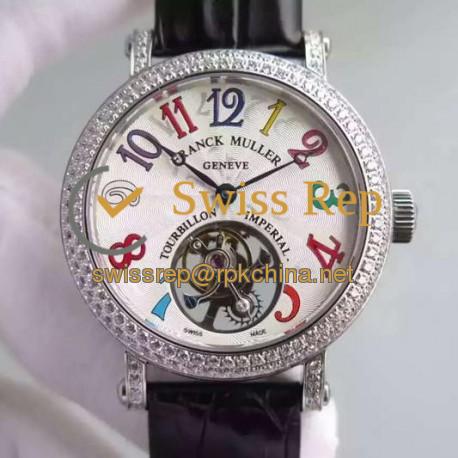 Replica Franck Muller Color Dreams Tourbillon Imperial Stainless Steel & Diamonds White Arabian Numbers Dial Swiss Tourbillon