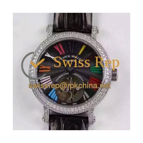 Replica Franck Muller Color Dreams Tourbillon Imperial Stainless Steel & Diamonds Black Dial Swiss Tourbillon