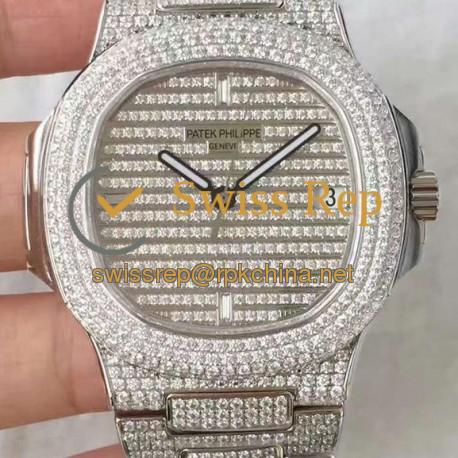 Replica Patek Philippe Nautilus Jumbo 5719/1G-001 DM Stainless Steel & Diamonds Diamonds Dial Swiss 324SC