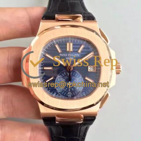 Replica Patek Philippe Nautilus Chronograph 5980R JF Rose Gold Blue Dial Swiss CH28-520C