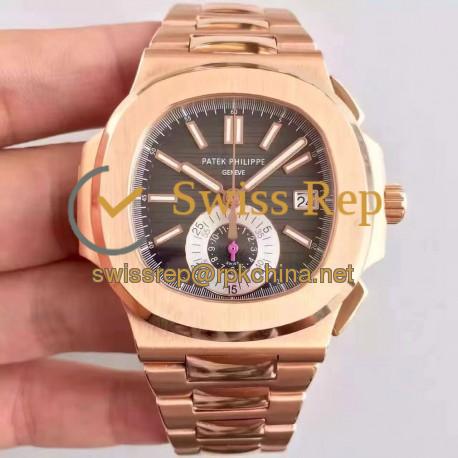 Replica Patek Philippe Nautilus Chronograph 5980R JF Rose Gold Black Dial Swiss CH28-520C