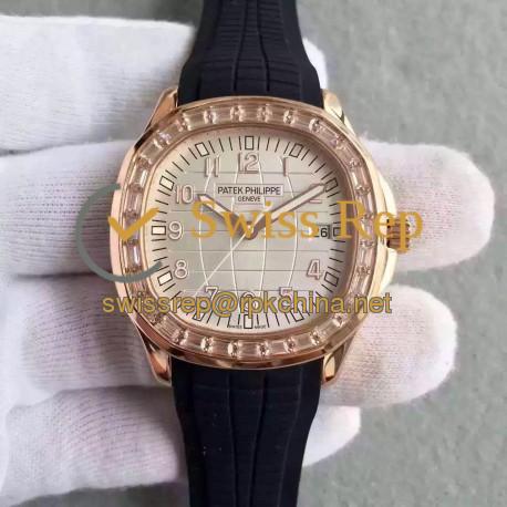 Replica Patek Philippe Aquanaut Ladies 5069R MK Rose Gold & Diamonds Gold Dial Swiss 324SC