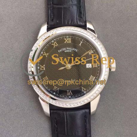 Replica Patek Philippe Calatrava 5296 Stainless Steel & Diamonds Black Dial Swiss 324SC