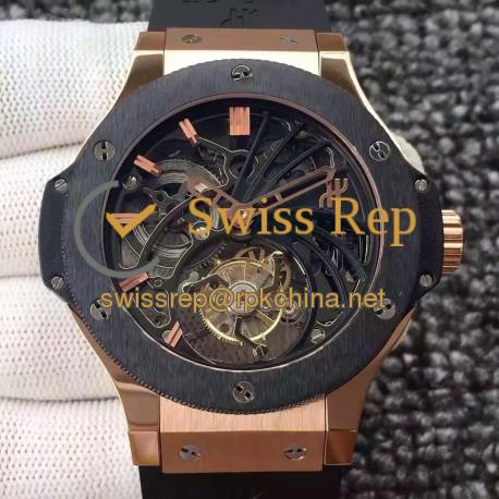 Replica Hublot Big Bang Skeleton Tourbillon Rose Gold & Ceramic Skeleton Dial Swiss Tourbillon