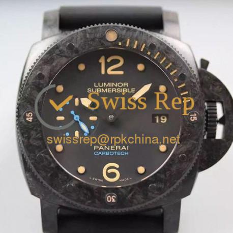 Replica Panerai Luminor Submersible 1950 PAM 616 Forged Carbon Black Dial Swiss  P9000