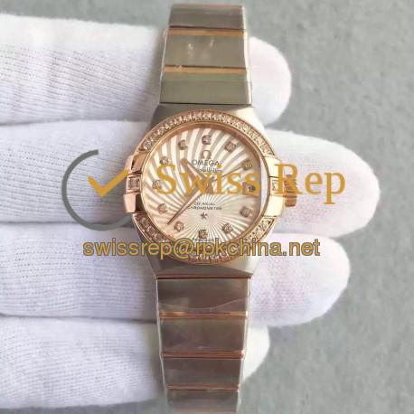 Replica Omega Constellation Ladies 123.25.27.20.58.001 27MM EF Stainless Steel & Rose Gold Champagne & Diamonds Dial Swiss 8520