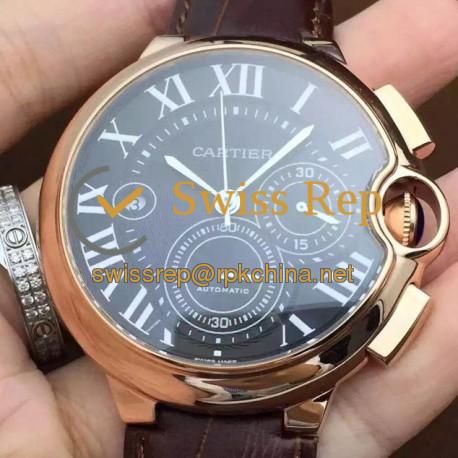 Replica Cartier Ballon Bleu Chronograph Rose Gold Black Dial Swiss 7750