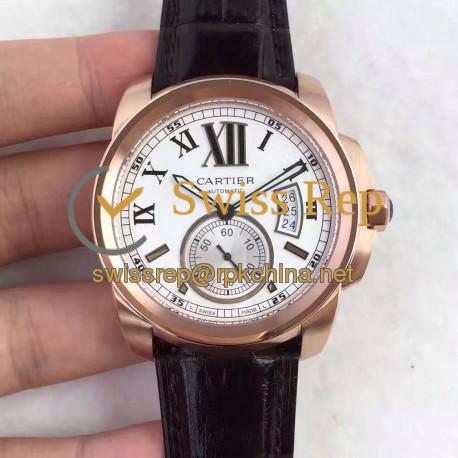 Replica Calibre De Cartier W7100009 42MM TF Rose Gold White Dial Swiss 1904MC