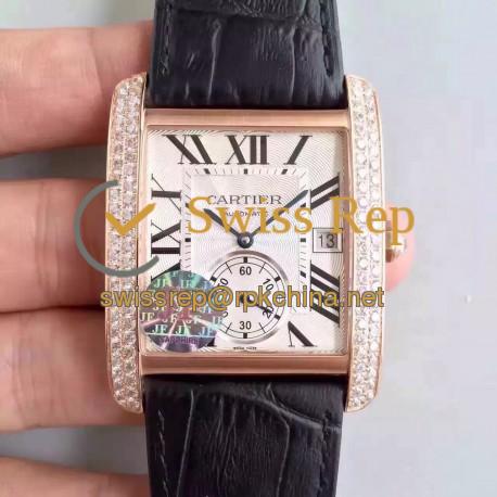 Replica Cartier Tank MC WGTA0014 JF Rose Gold & Diamonds White & Black Dial Swiss 1904MC