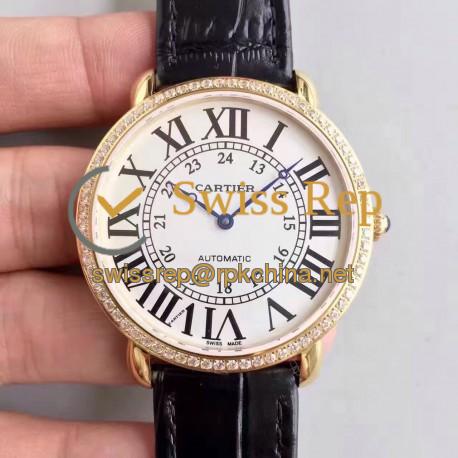 Replica Ronde Luis Cartier WR000451 36MM UT Yellow Gold & Diamonds White Dial Swiss 430MC