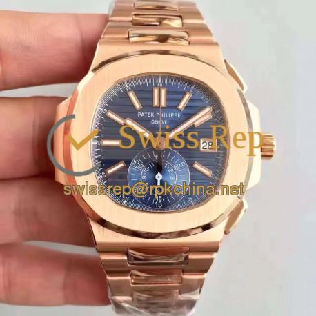 Replica Patek Philippe Nautilus Chronograph 5980R JF Rose Gold Blue Dial Swiss CH28-520C