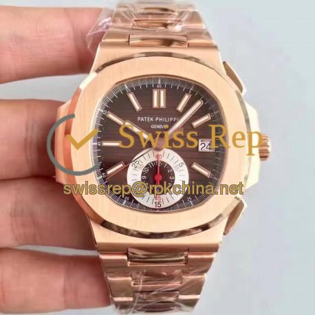 Replica Patek Philippe Nautilus Chronograph 5980R JF Rose Gold Brown Dial Swiss CH28-520C