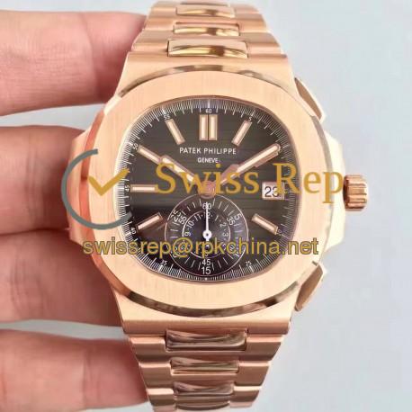 Replica Patek Philippe Nautilus Chronograph 5980R JF Rose Gold Black Dial Swiss CH28-520C