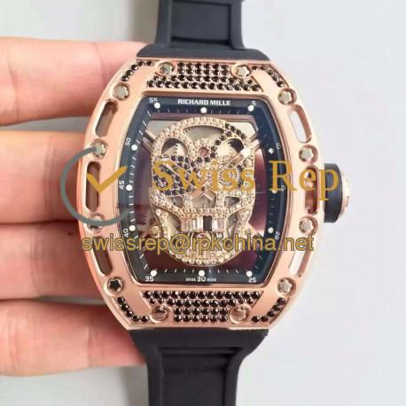 Replica Richard Mille RM052 SF Rose Gold & Black Diamond Diamond Skull Dial M6T51