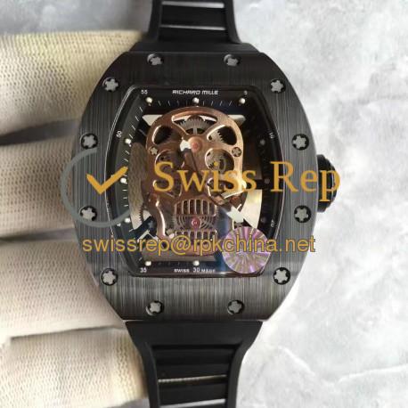 Replica Richard Mille RM052 KV Black Ceramic Gold Skull Dial M6T51