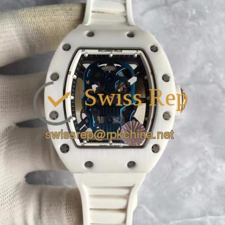 Replica Richard Mille RM052 KV White Ceramic & Rose Gold Blue Skull Dial M6T51