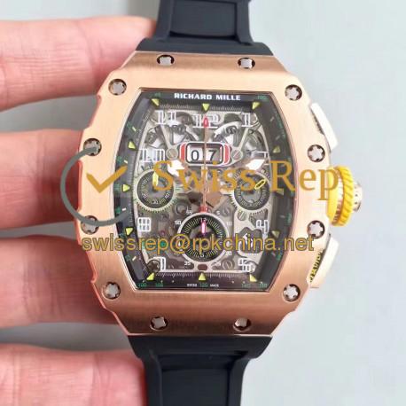 Replica Richard Mille RM011-03 KV V2 Rose Gold Black Skeleton Dial Swiss 7750