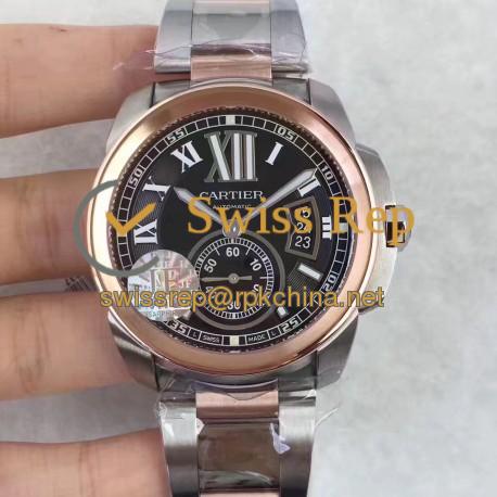 Replica Cartier Calibre de Cartier W7100036 42MM JF Stainless steel & Rose Gold Black Dial Swiss Calibre 1904-PS MC