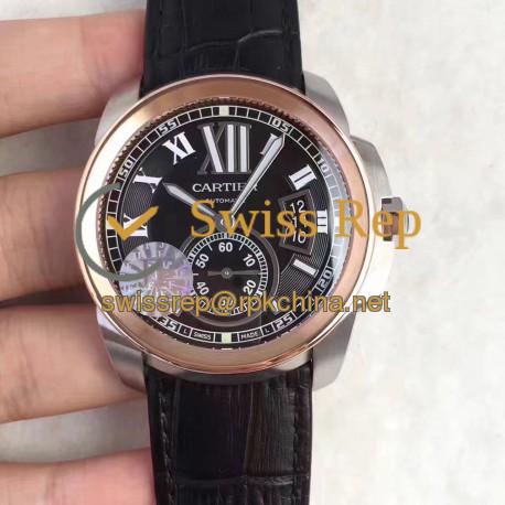 Replica Cartier Calibre de Cartier W7100039 42MM JF Stainless Steel & Rose Gold Black Dial Swiss Calibre 1904-PS MC