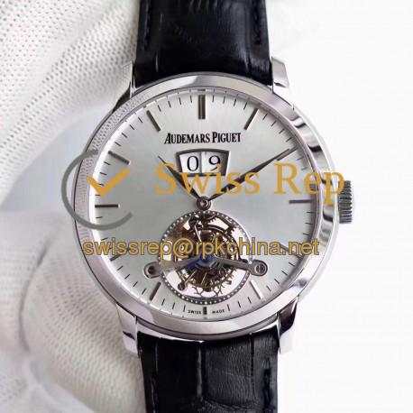 Replica Audemars Piguet Jules Audemars Tourbillon Grande Date 26559 TF Stainless Steel Silver Dial Swiss AP Caliber 2909