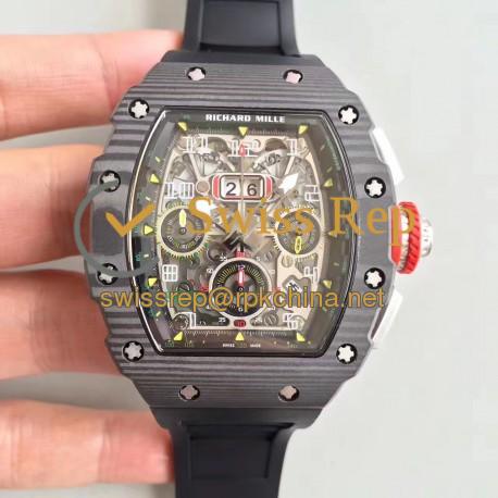 Replica Richard Mille RM011-03 Flyback Chronograph KV Forged Carbon Black Skeleton Dial Swiss 7750