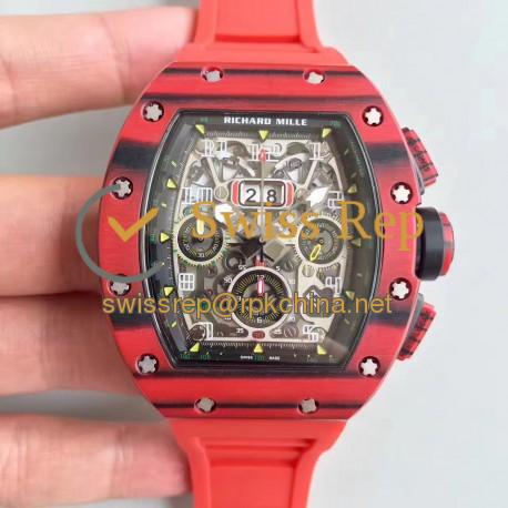 Replica Richard Mille RM011-03 Flyback Chronograph KV Red Forged Carbon Black Skeleton Dial Swiss 7750