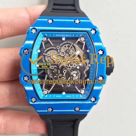 Replica Richard Mille RM35-01 Rafael Nadal KV Blue Forged Carbon Blue & Skeleton Dial M6T51