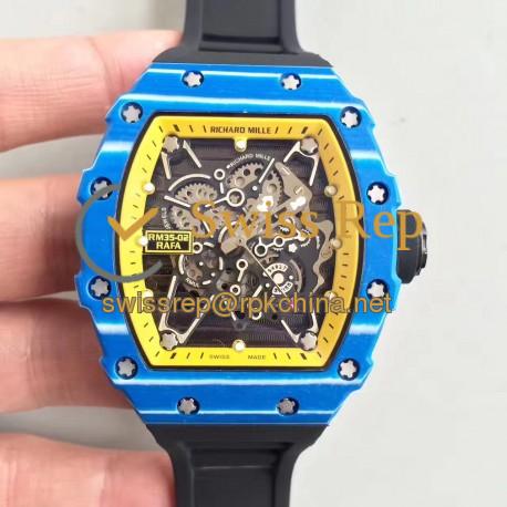 Replica Richard Mille RM35-01 Rafael Nadal KV Blue Forged Carbon Yellow & Skeleton Dial M6T51