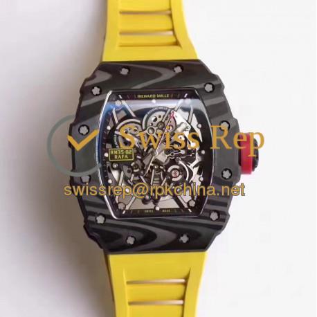 Replica Richard Mille RM35-02 Rafael Nadal KV Forged Carbon Black & Skeleton Dial M6T51